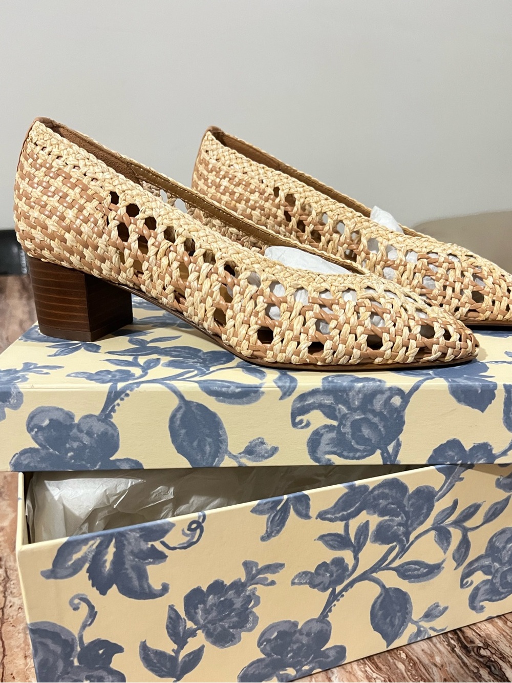 Sezane Anya Woven Beige Low Block Heel Pumps - Picture 5 of 10